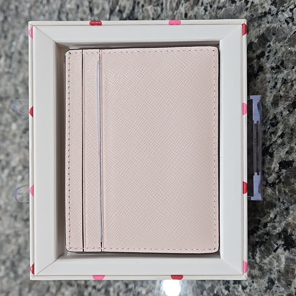 Kate Spade Madison Heart Studs Small Slim Card Case Powdered Sugar NIB - Picture 4 of 10